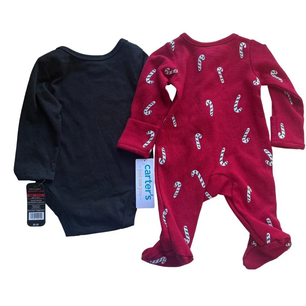 Baby Glam & Carters Bodysuit & Sleepwear Set Unisex NB Black Red 2-Pack